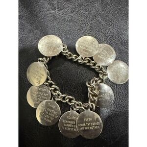 Ten Commandments‎ Charm Bracelet Silver Tone Metal Religious Message Links